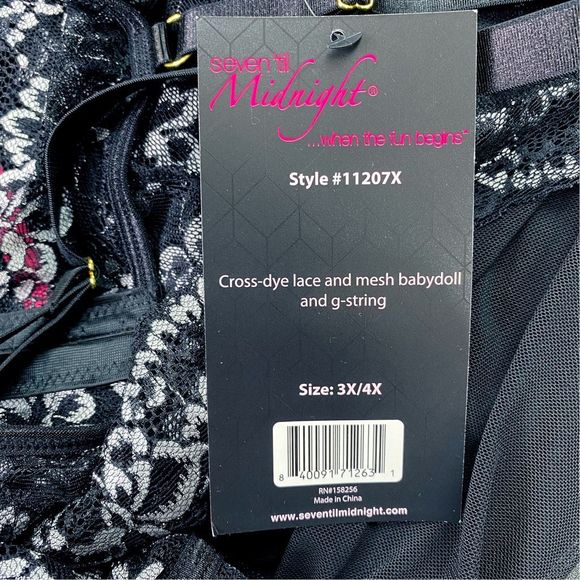 Seven Til Midnight Cross Dye Lace & Mesh Babydoll / G-String Set - Size 3X - Picture 7 of 7